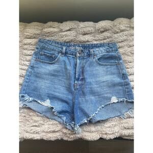 Wild Fable High Rise Button Fly Denim Shorts Size 10 Distressed Cut Off Raw Hem